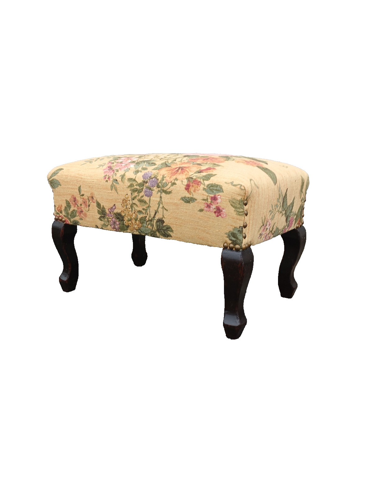 Vintage 1920s French Style Footstool - Newly Upholstered Floral Fabric