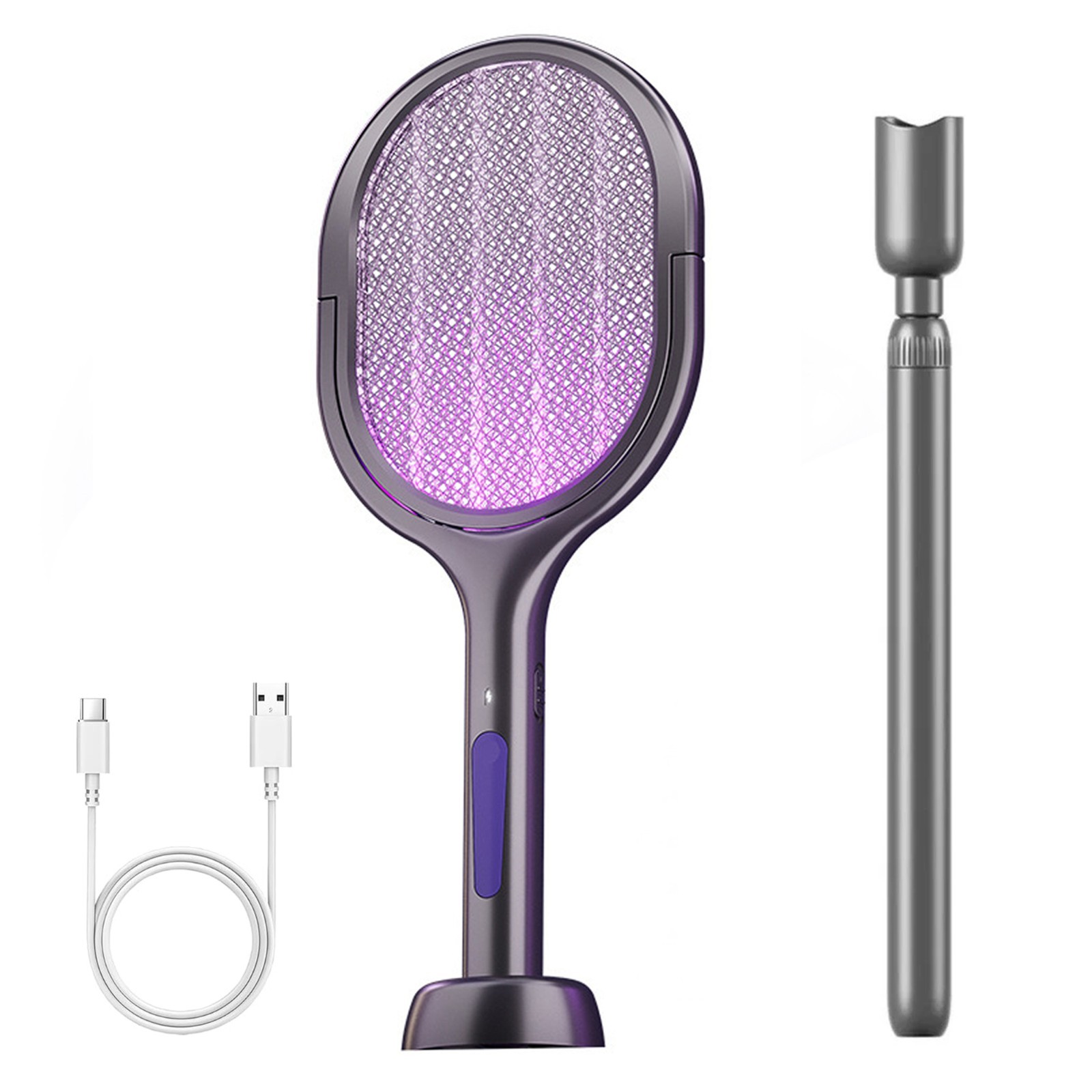 Electric Fly Swatter Racket Rechargeable Bug Zapper with a Telescopic Extensions