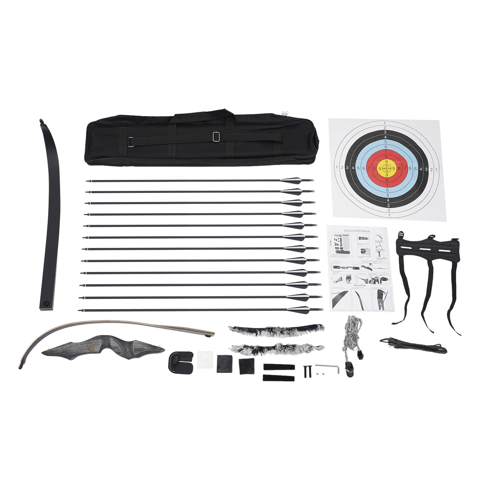 45 Lb Recurve Bow Kit For Adults With 12 Hybrid Carbon Arrows Bow Bag Included