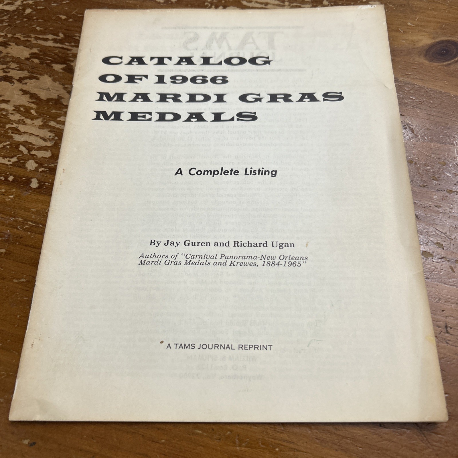 Catalog Of 1966 Mardi Gras Medals Booklet Soft Cover Vintage Jay Guren R Ugan