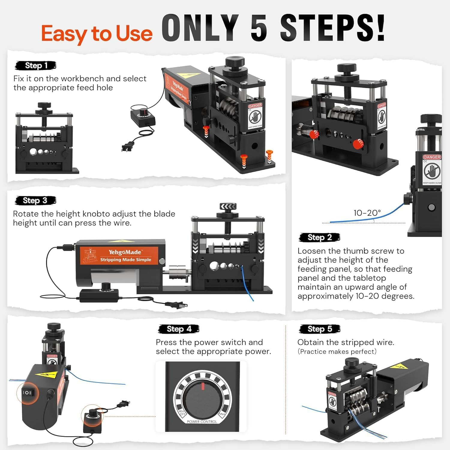 Automatic Wire Stripper Machine with Upgraded Motor, Electric Cable Stripping To
