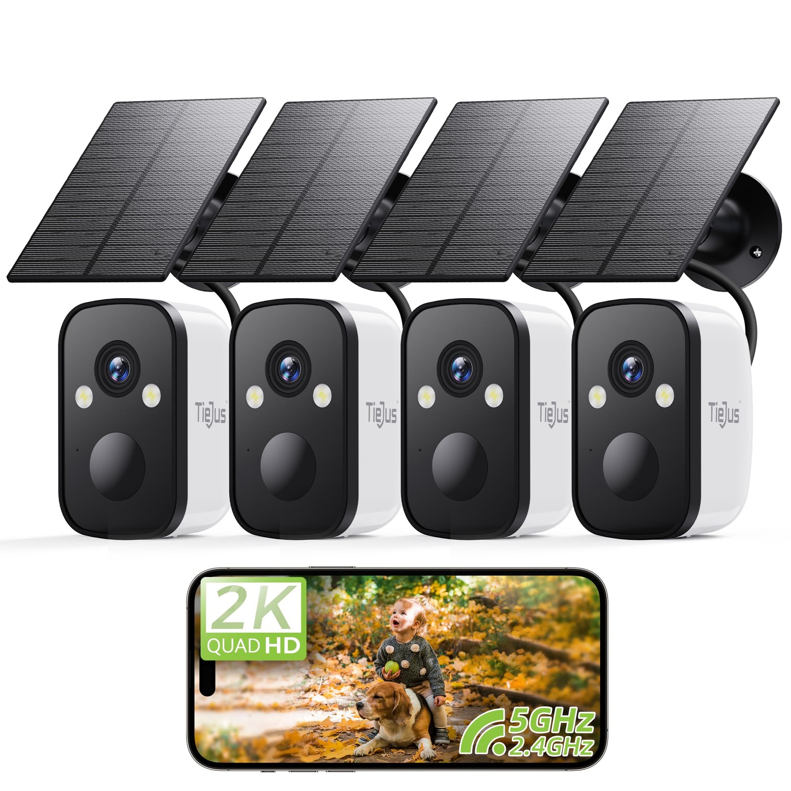TIEJUS 4-Pack 2K 5G Solar Security Cameras Wireless Outdoor for Home 4 Pack-5G