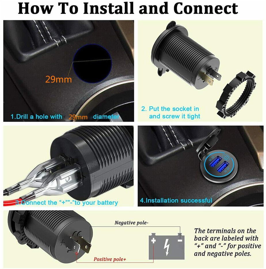 2X Car 12V USB Outlet Quick Charge Socket 3.0 Dual USB Power Outlet Touch Switch