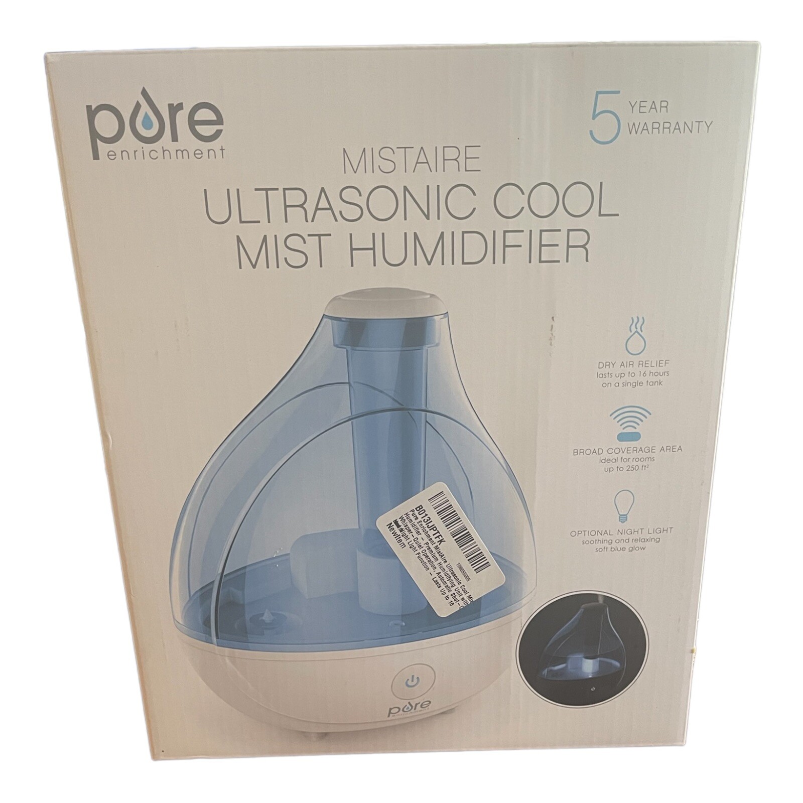 Pure Enrichment MistAire Ultrasonic Cool Mist Premium Quiet Humidifier 16 Hrs