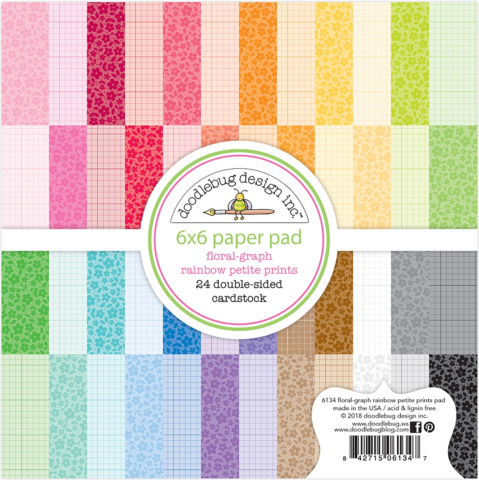 Doodlebug Petite Prints Double-Sided Paper Pad 6"X6" 24/Pkg Floral-Graph Rainbow