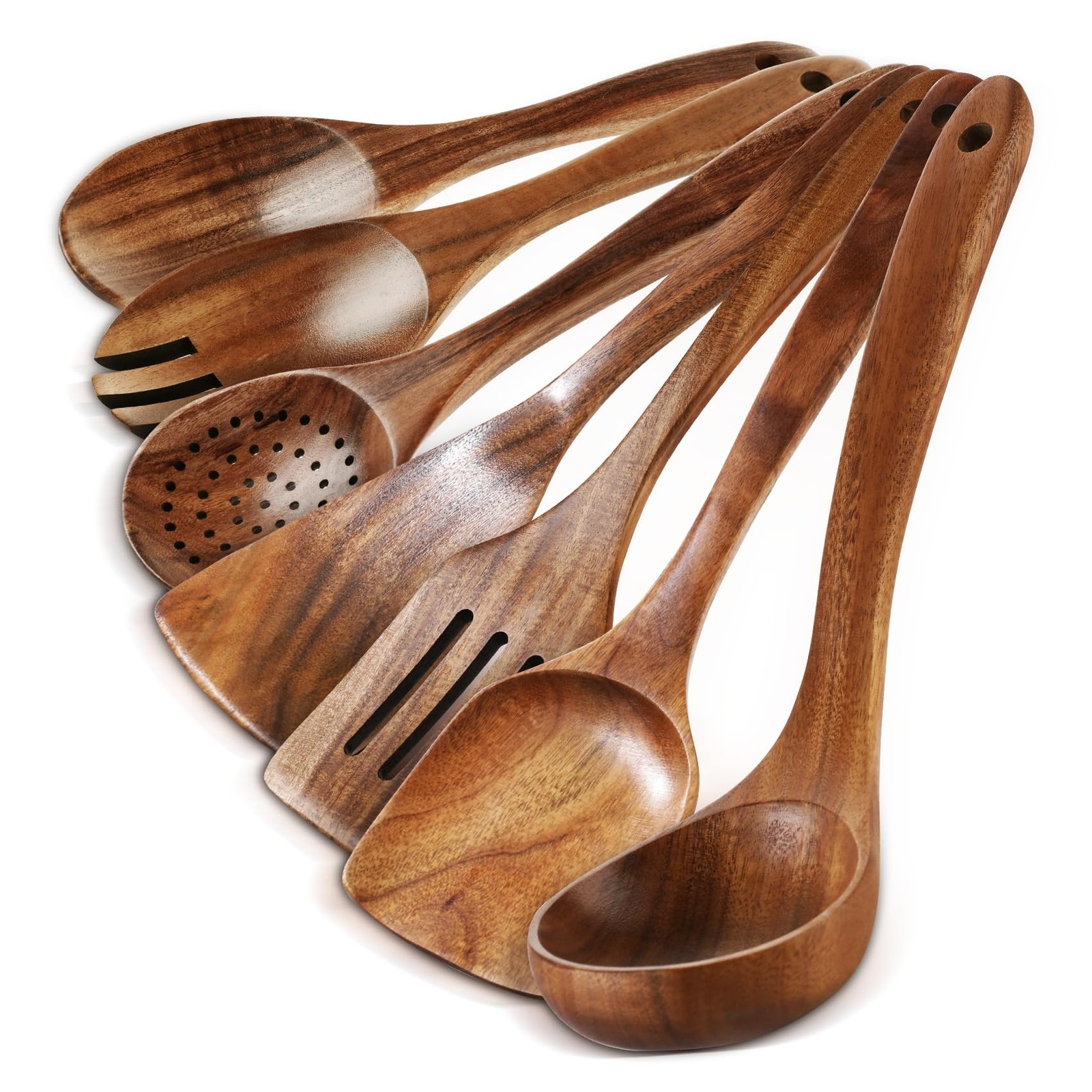 Wooden Spoons for Cooking - 7 Pieces Wooden Kitchen Utensils Set, Smooth Natu...