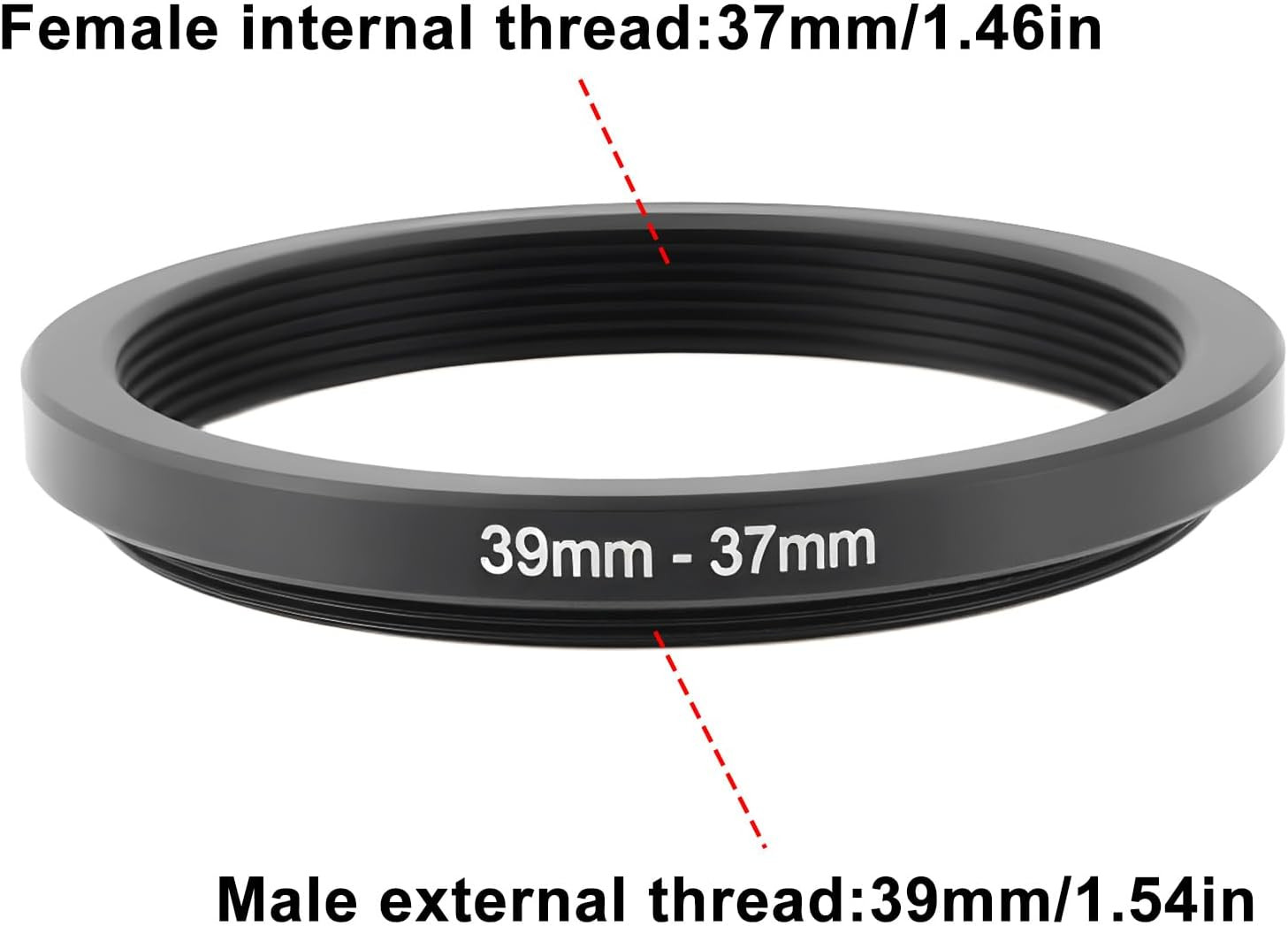39Mm to 37Mm Step-Down Filter Adapter Ring Metal Threaded Lens Converter for Fil
