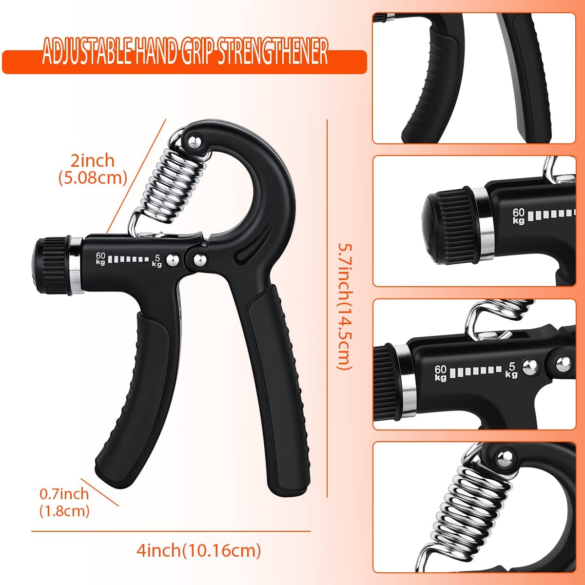 2 Pcs Hand Grip Strengthener Exerciser Hand Workout Squeezer, Adjustable Resi...