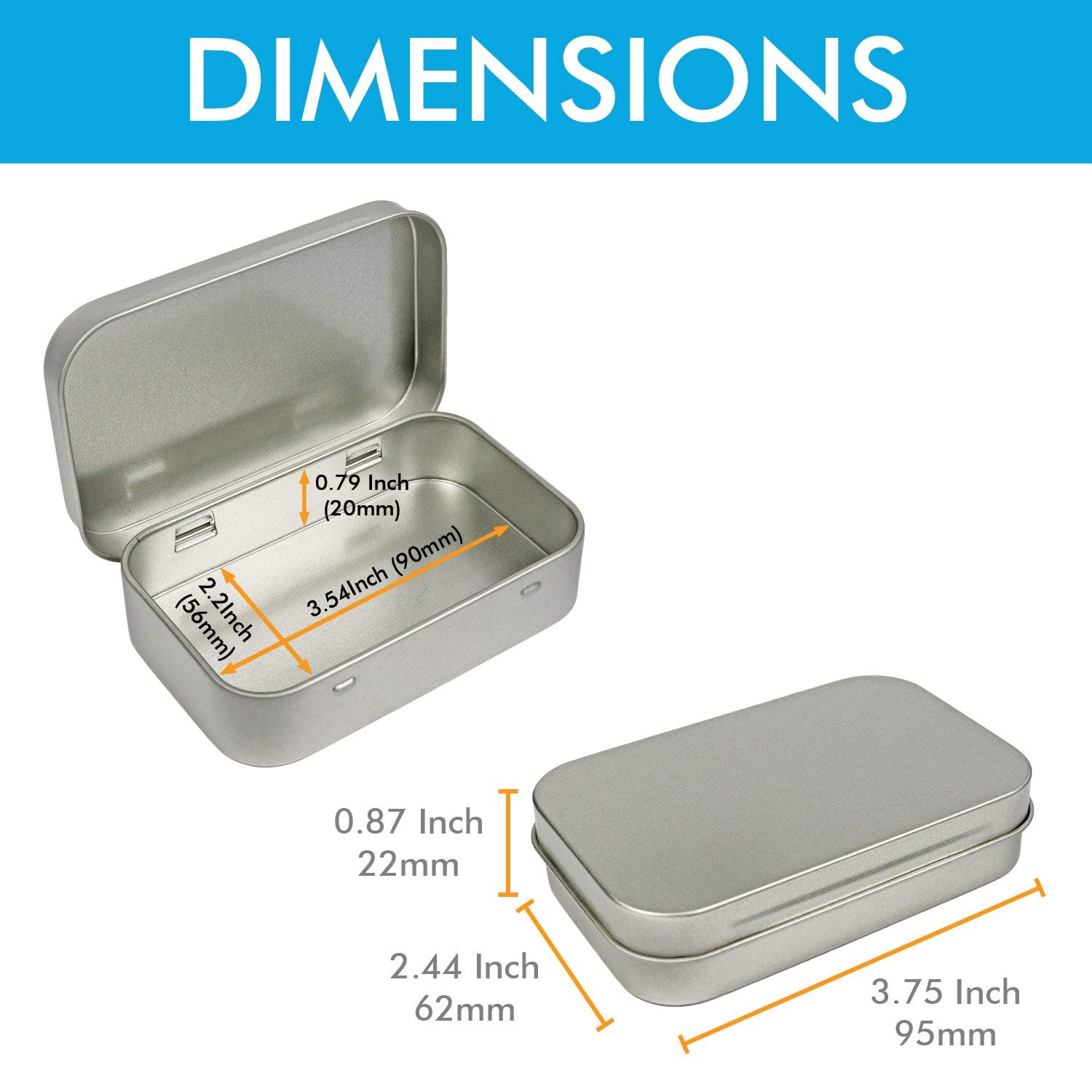 Silver Metal Rectangular Empty Hinged Tin Box 3.75x2.45x0.8 Inch 10 PCS