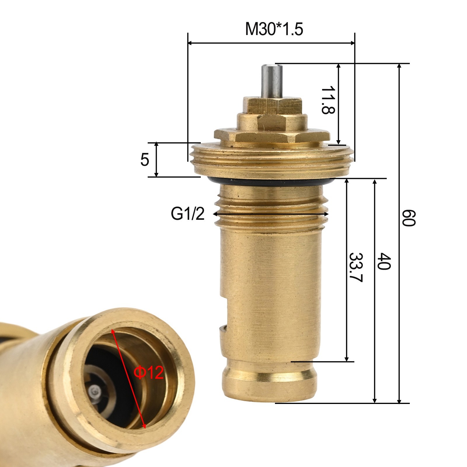 Radiator Temperature Control Insert M30 x 1.5 with 1/2 Inch Threaded Connection