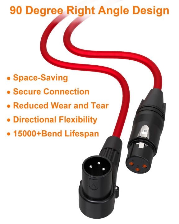 VANDESAIL XLR Cables 15ft Right Angle XLR Cable Microphone Cable 2 Pack Male ...