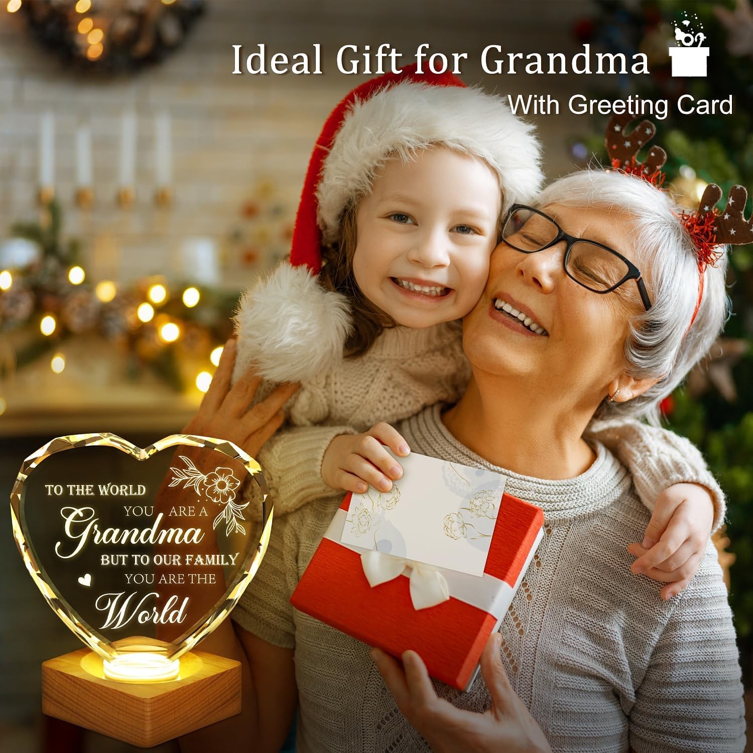 To My Grandma Gifts from Grandchildren, Engraved Crystal D Gift for
