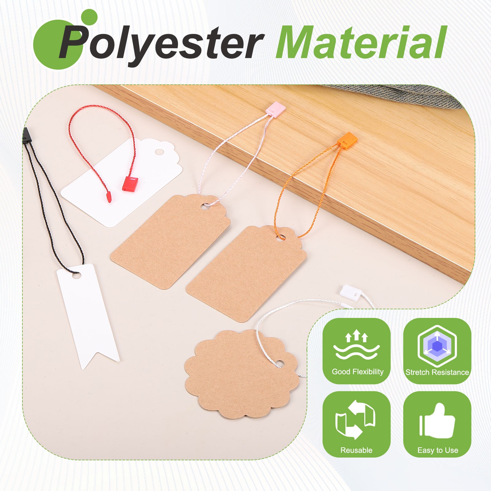 1000pcs Polyester Hang Tag String (7.9") - Plastic Snap Lock Pin Loop White
