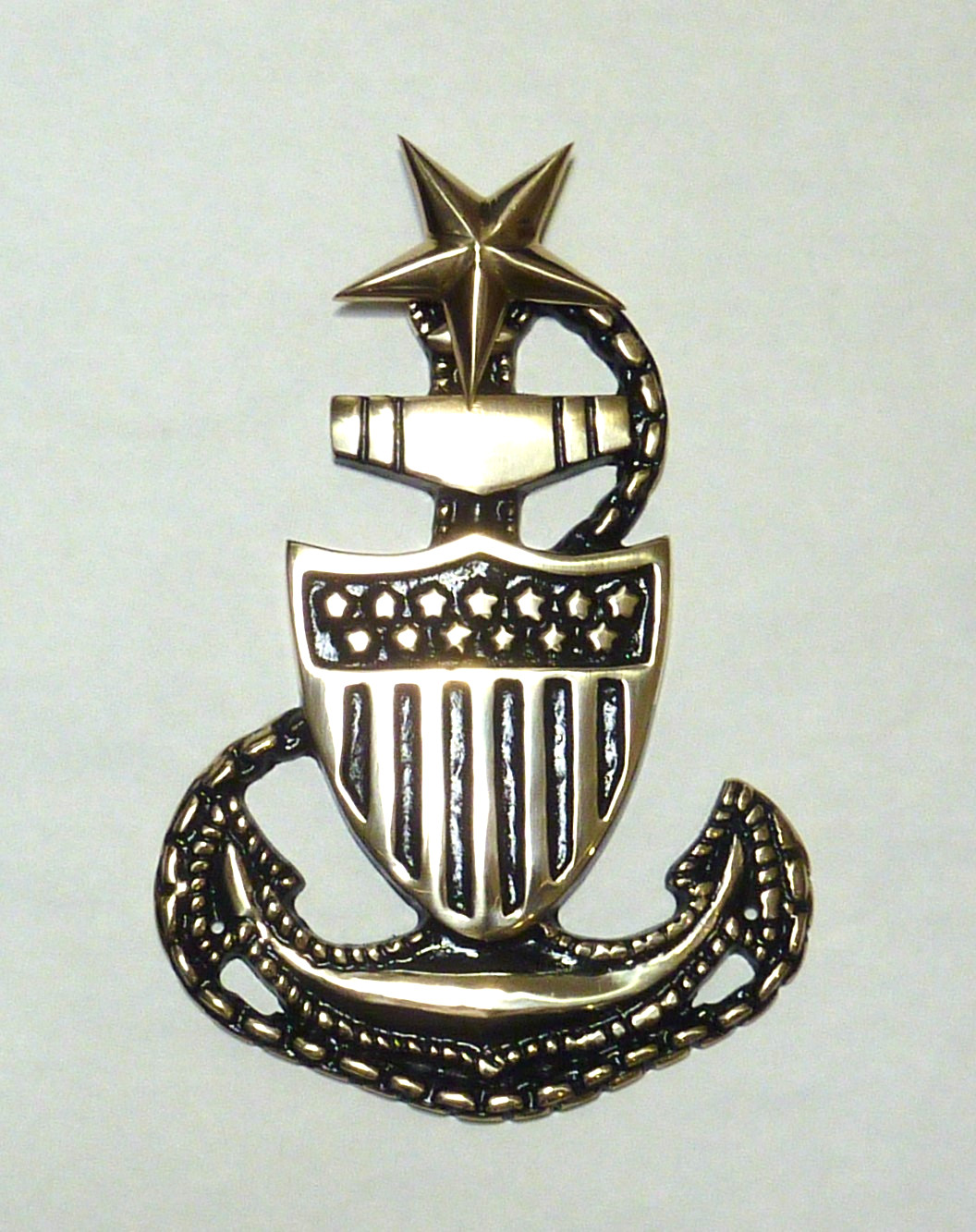 US Coast Guard Military 6 3/8" x 4 5/8" BRASS ONLY Senior Chief Anchor E8 emblem