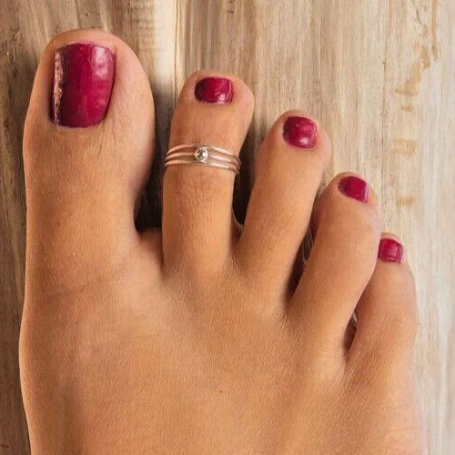 Valentine's Daily Use Solid Metal Women's 3Stand Ball Toe Ring 925 SS