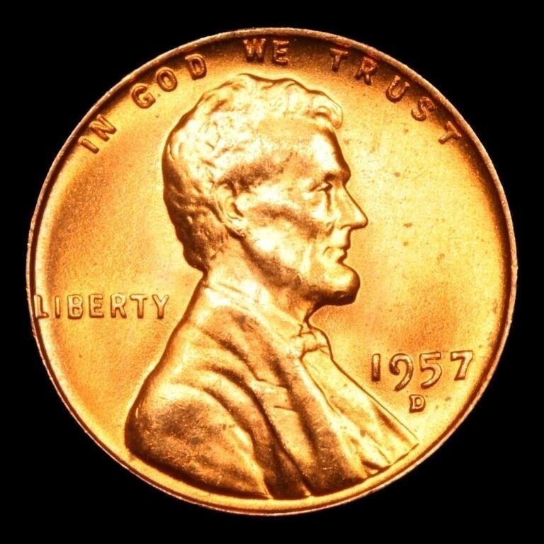 1957-D LINCOLN PENNY ONE CENT 1C RD GEM++ UNCIRCULATED COIN (#9-4726)