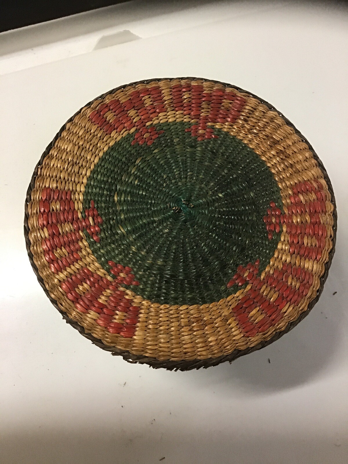 Vintage Round Tapered Lidded Basket Tight Weaved