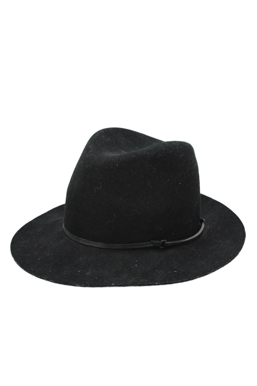 Janessa Leone Womens Wool Wide Brim Fedora Hat Black One Size