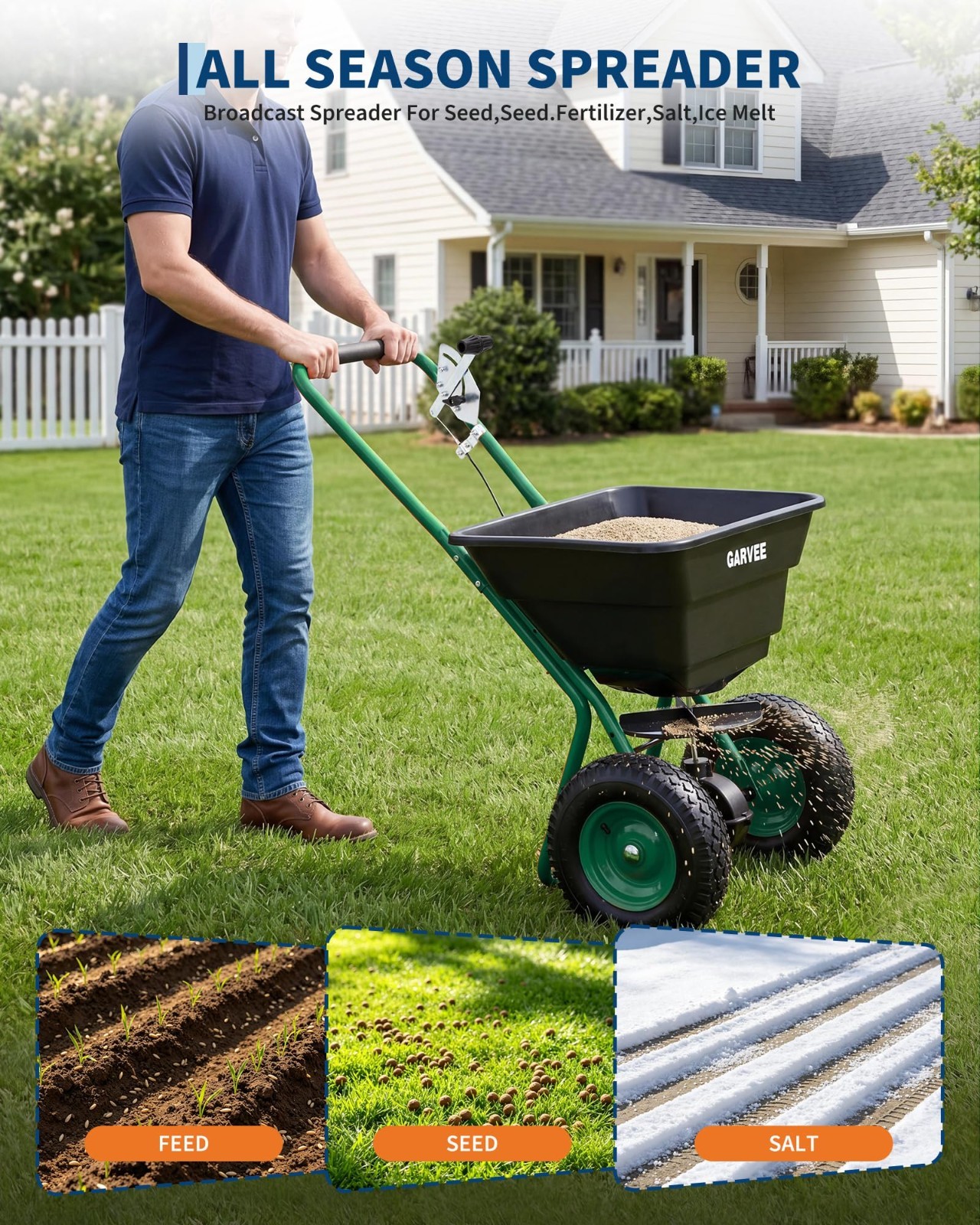 80 LBS/100 LBS Push Broadcast Spreader, 12FT Width Adjustable Flow for Lawn