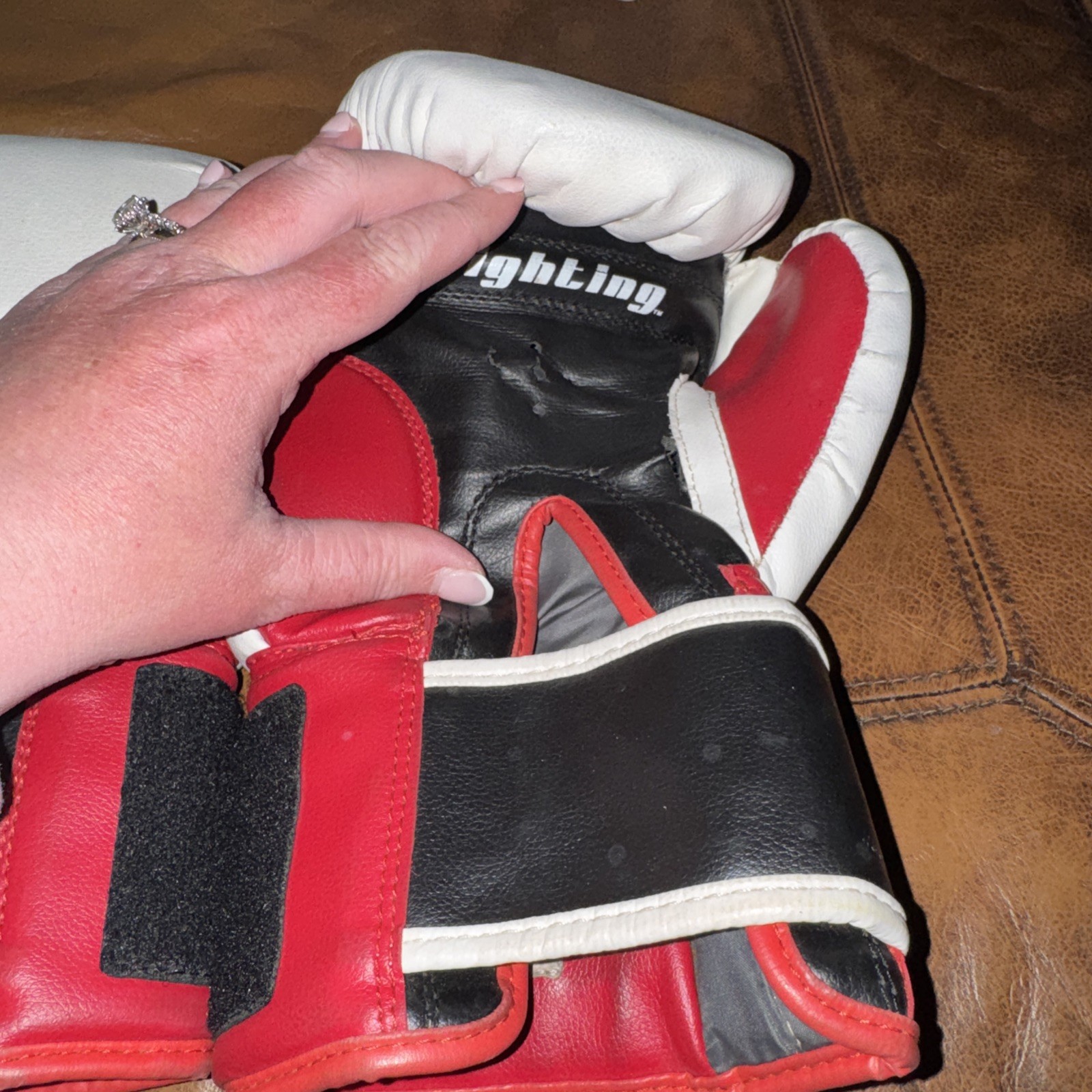 Fighting Force Boxing Gloves White Navy Red 12oz