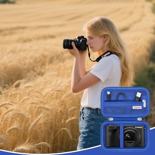Hard Carrying Case for Canon PowerShot V1 Digital Camera, Storage Holder Blue