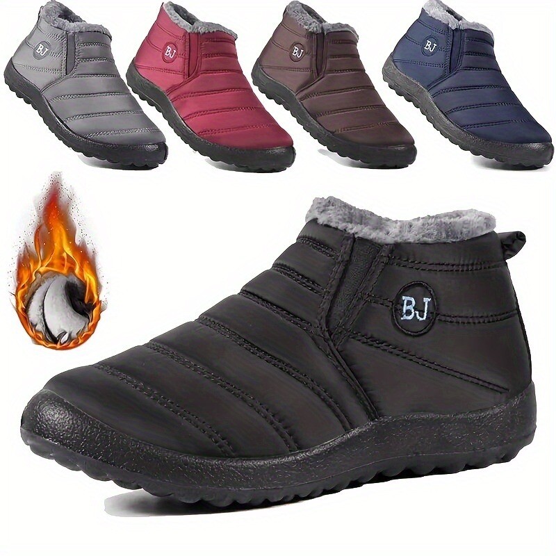 Men Ankle Snow Boots Slip On Winter Waterproof Fur Lined Outdoor Anti-Slip Shoes