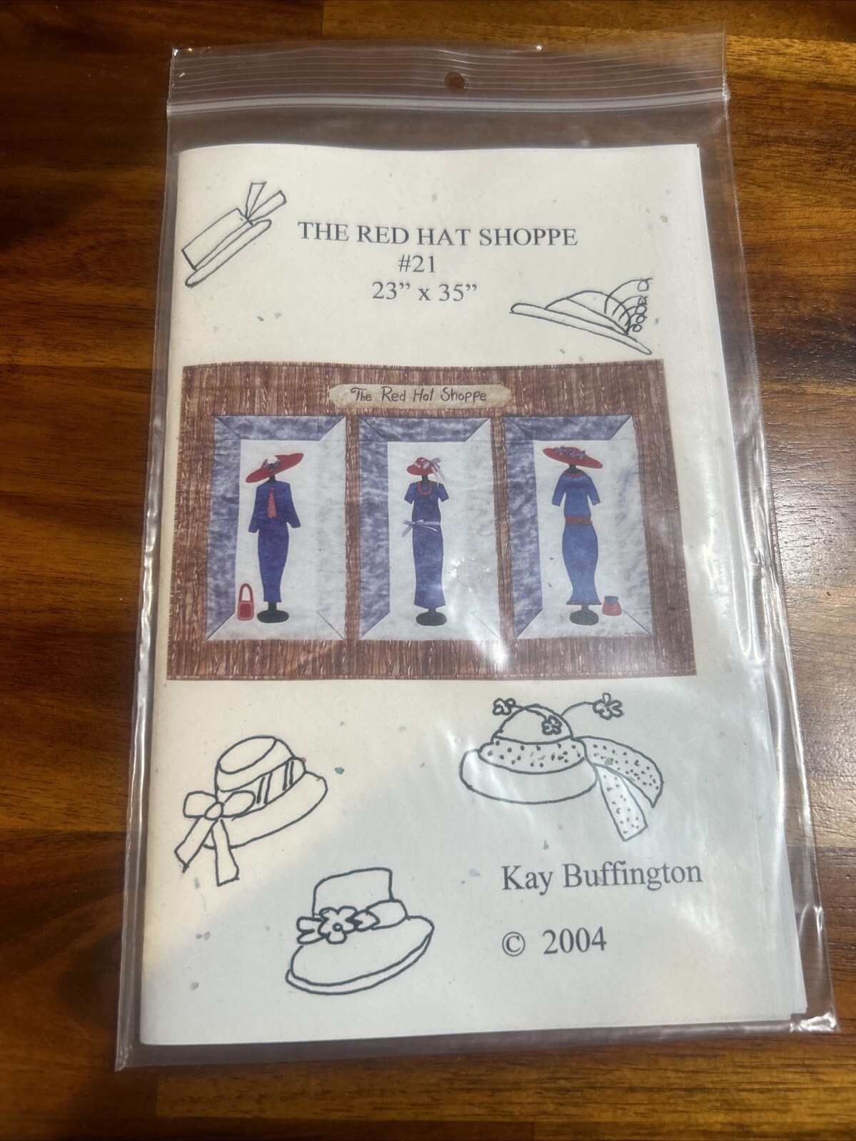 The Red Hat Shoppe Quilt Pattern 23”x35” Kay Buffington 2004 New