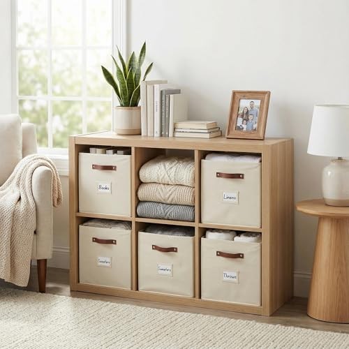 Storage Bins, Cube Storage Bin with Labels, Fabric Cube 11" / 6pcs Beige