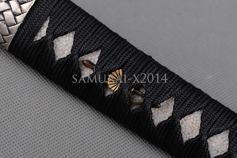 15cm High Grade Handle Real Rayskin Black Tsuka For Japanese Samurai tanto Sword