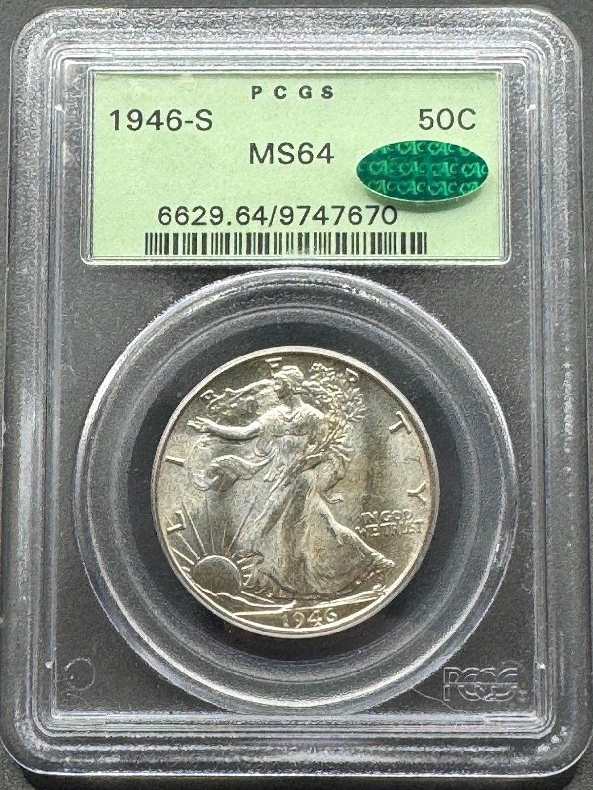 1946-S WALKING LIBERTY SILVER HALF DOLLAR PCGS OGH MS64 CAC 06EBA26