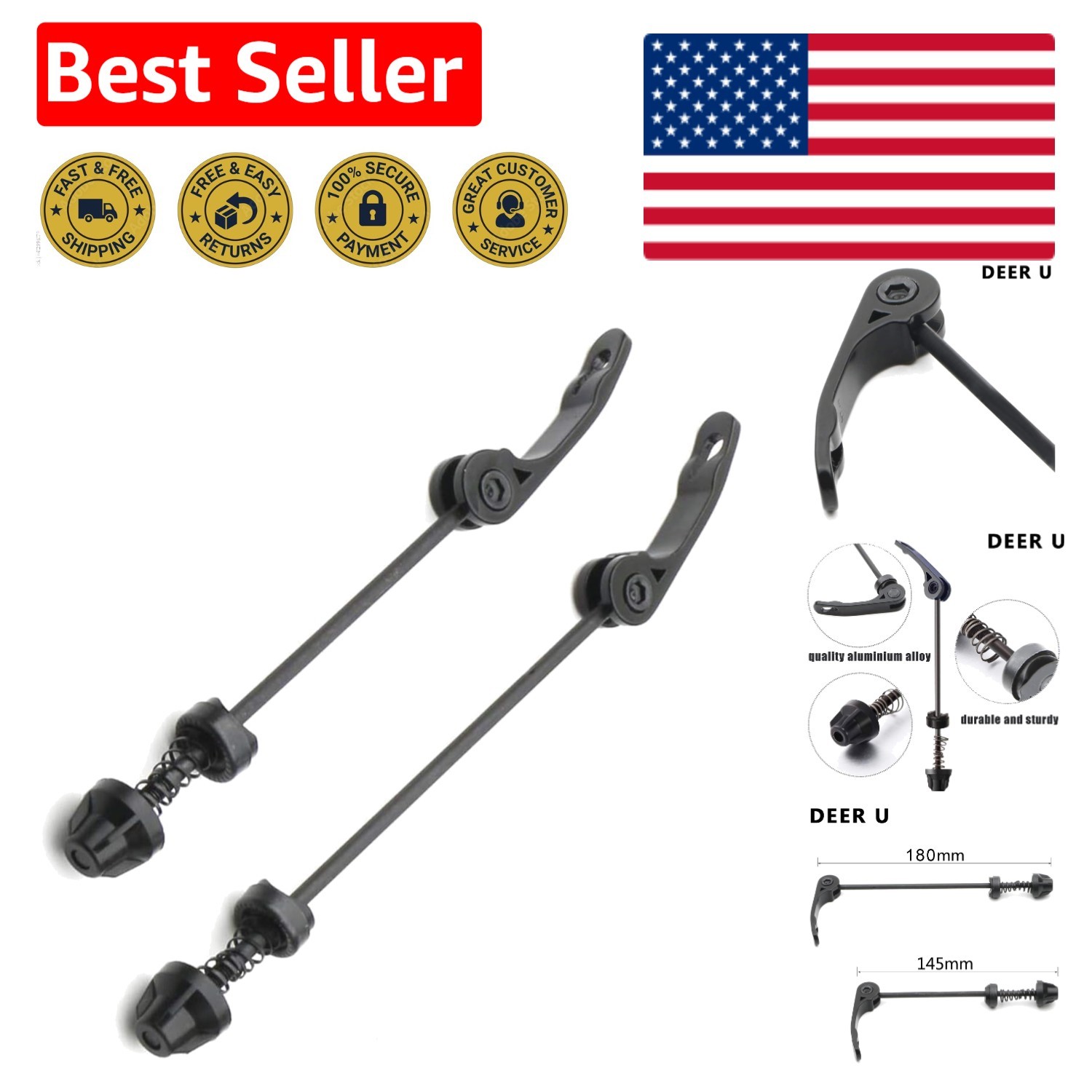 Road Mountain Bicycle MTB Wheel Hub Front and Rear Skewers Quick Release Clip...