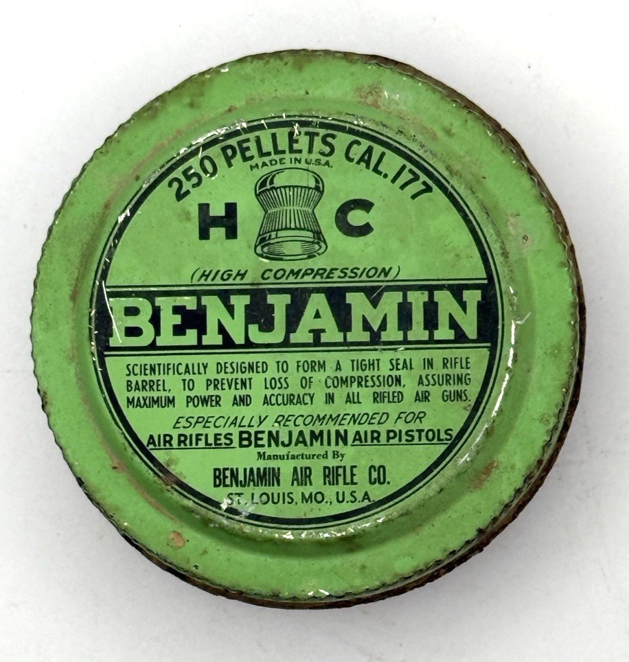 Vintage Benjamin Air Rifle Pellets Tin .177 Cal Full St Louis USA