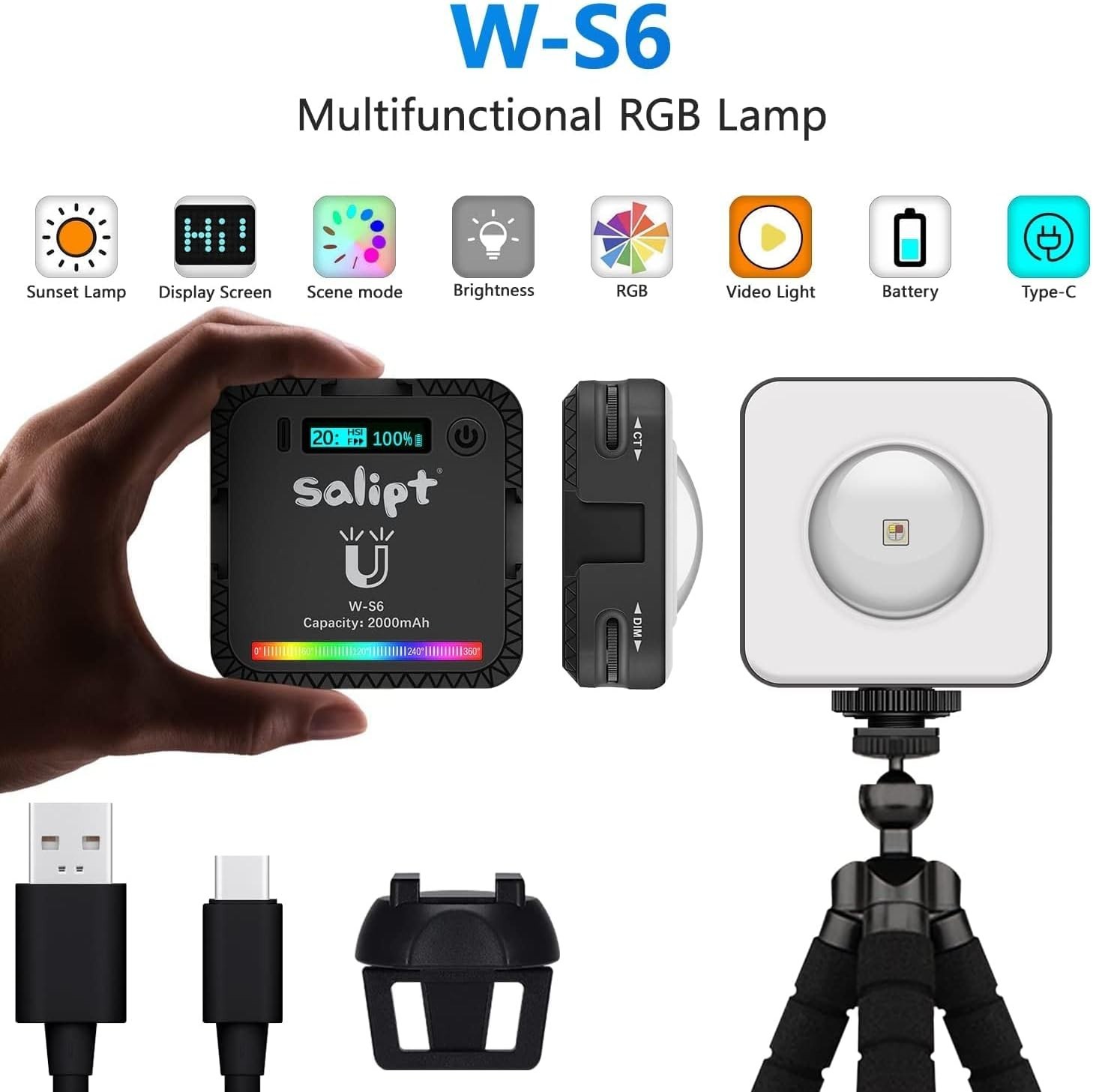 Sunset Projection Lamp, RGB Video Light, LED Camera Light 360° Blue