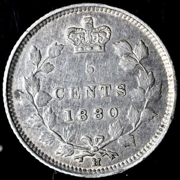 1880-H Canada 5 Cents Silver ASW 0.0691 KM#3 - XF