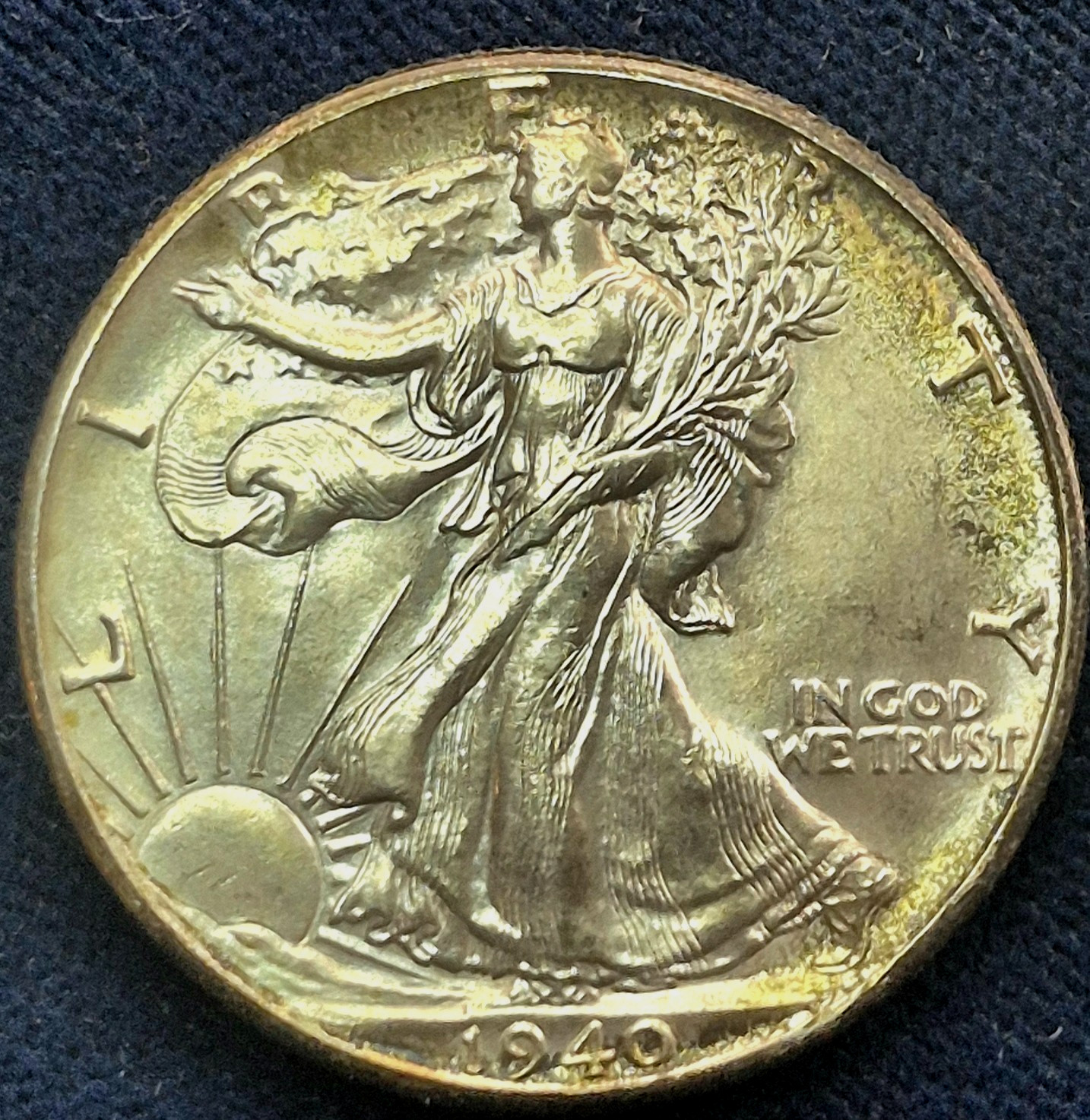 1940 Walking Liberty Half Dollar 90% Silver Crisp MS+ Features Iridescent Toning