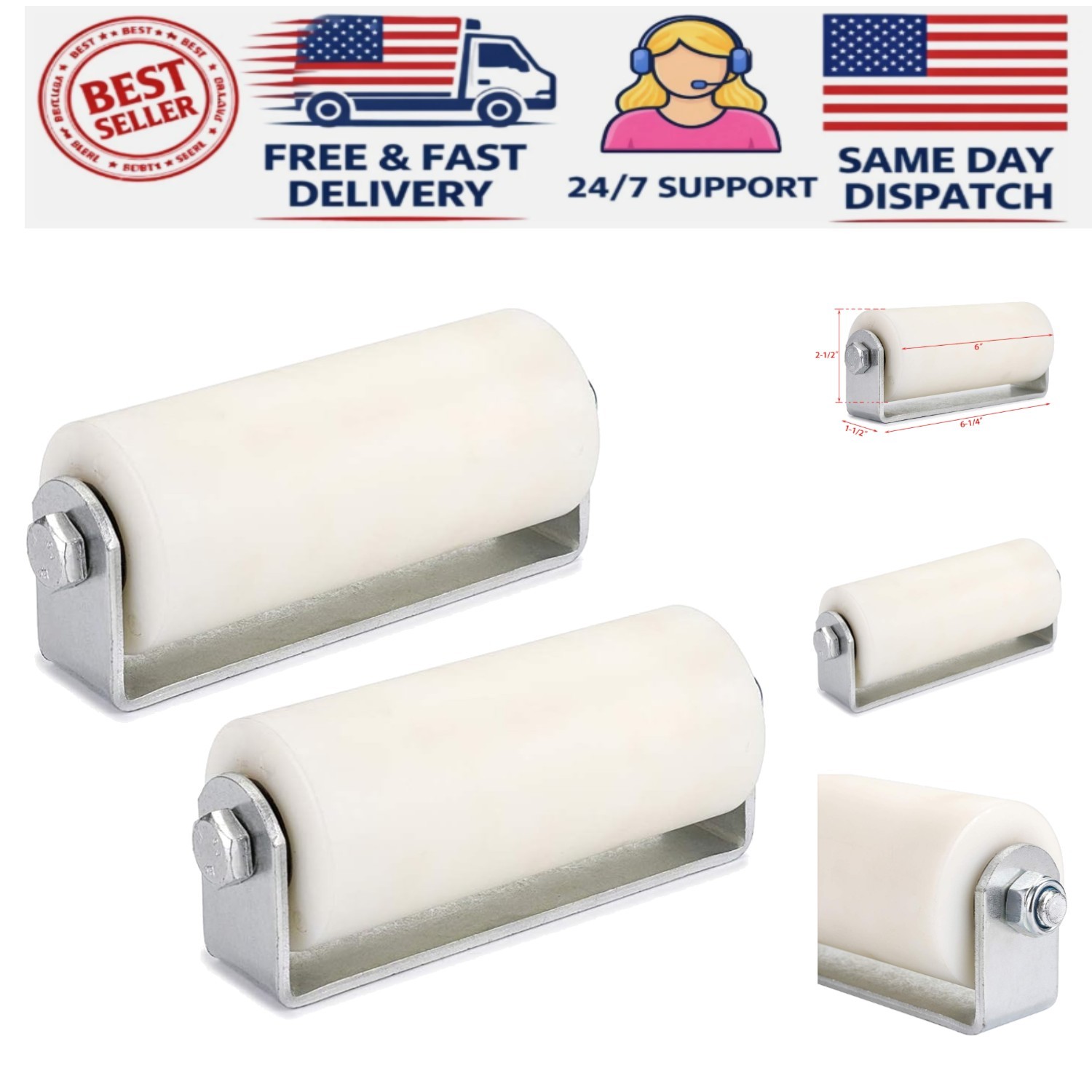Heavy Duty 6-Inch Sliding Gate Roller with Welded Bracket - 2 Pack for Stability