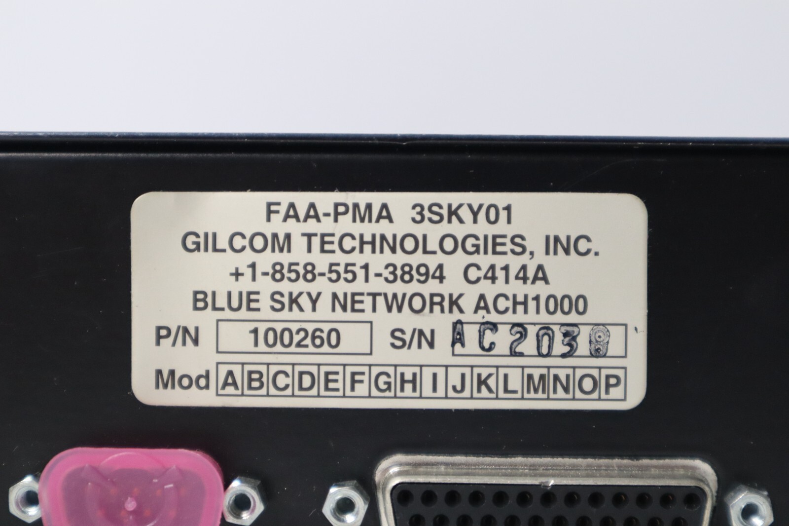 Blue Sky Network ACH1000 Control Panel Gilcom Technologies 100260 w/ FAA 8130-3