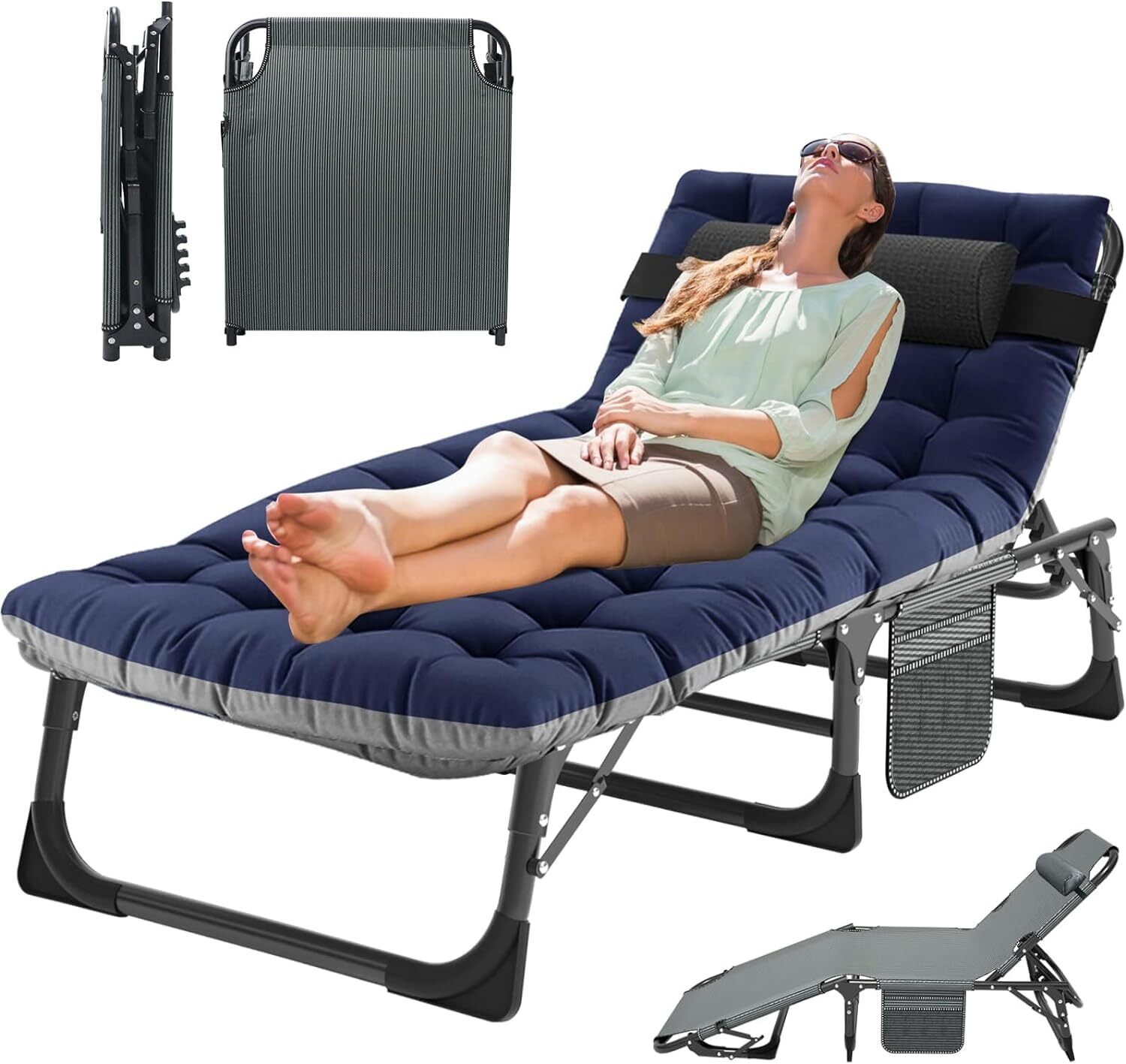 Folding Lounge Chair 5-Position Adjustable Outdoor Reclining Chair Sleeping Cot