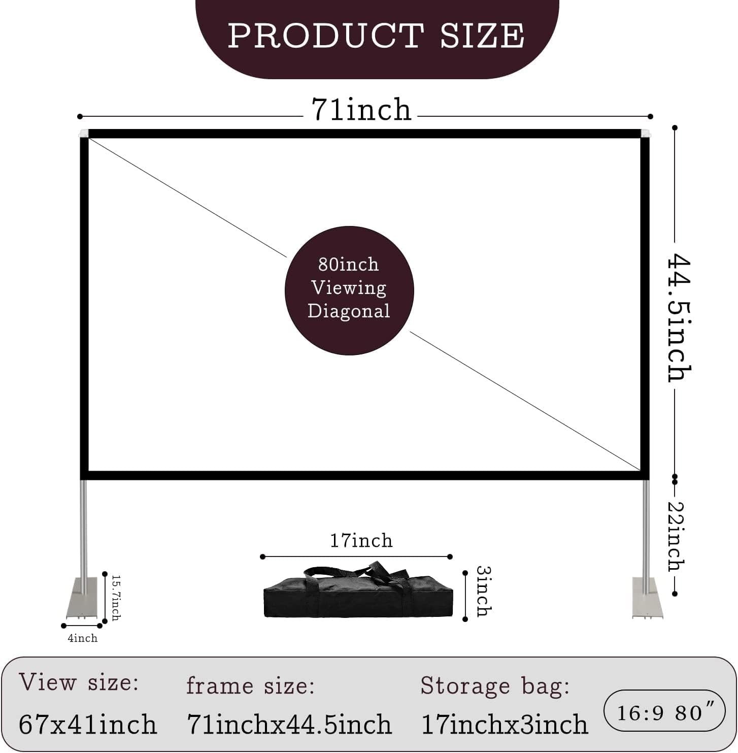 Foldable 80" 4K HD Projector Screen w/ Stand & Carry Bag - Wide Angle