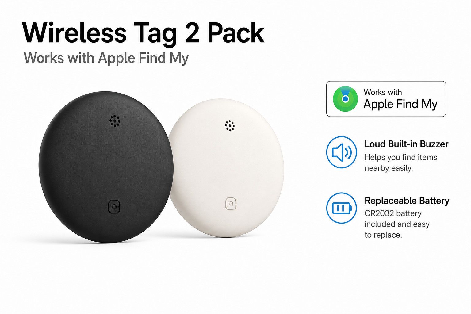 2 Pack Wireless Tag Tracker for Apple Find My GPS Locator Key Luggage Wallet Pet