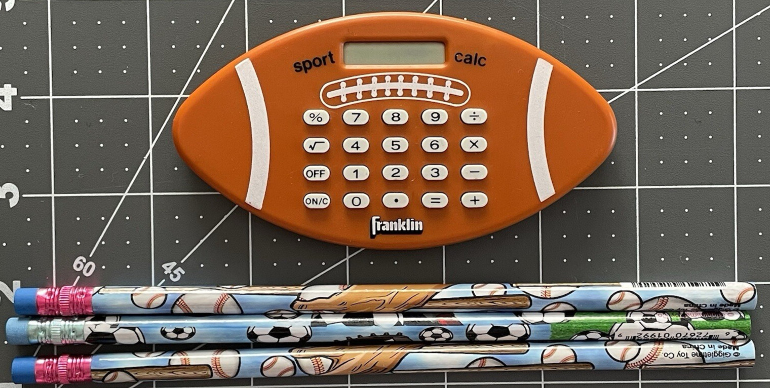Vintage Sports Calc FRANKLIN FOOTBALL Calculator Pocket School + BONUS Pencils