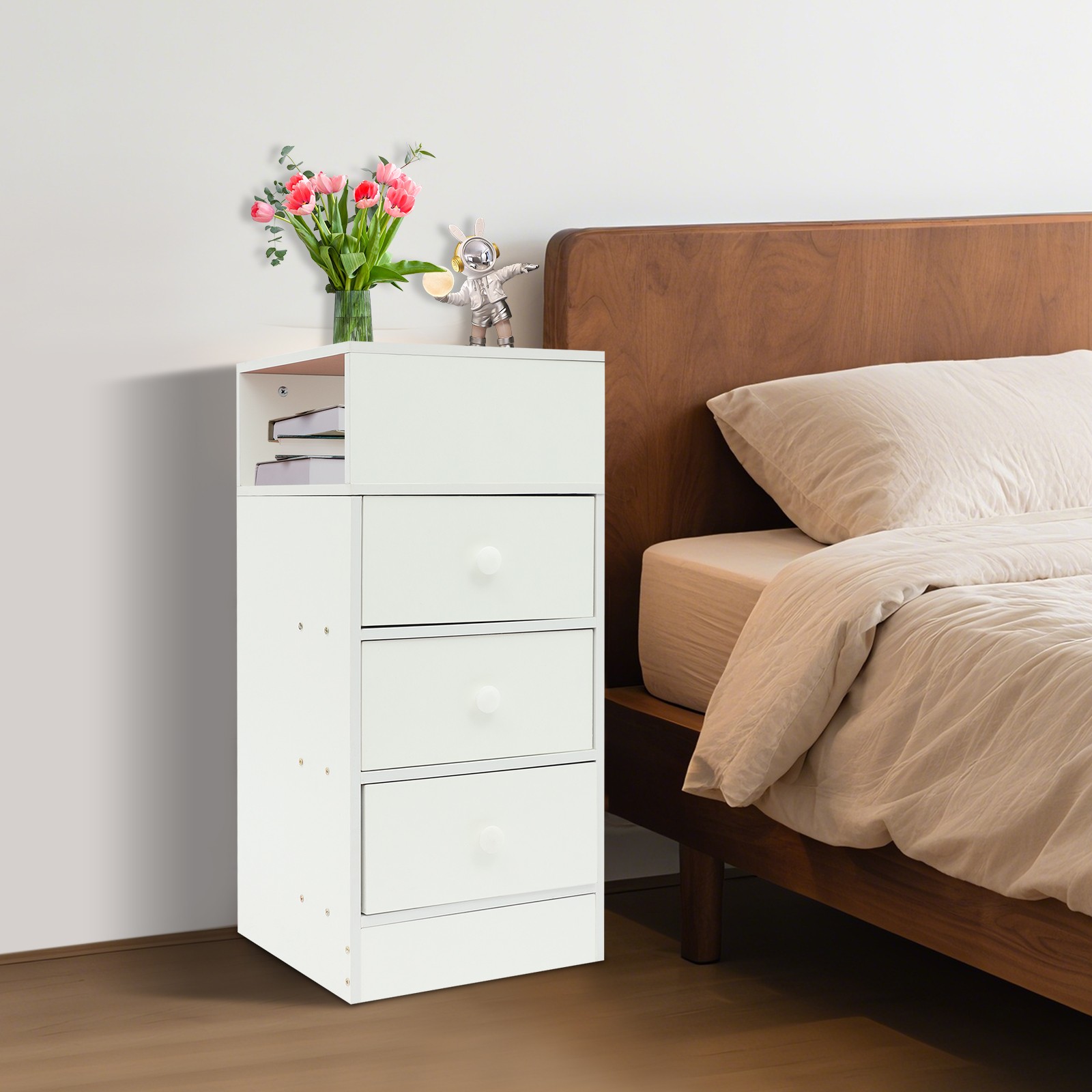 Bedside Cabinet with Drawers, Narrow Nightstand, Small Nightstand with Drawers