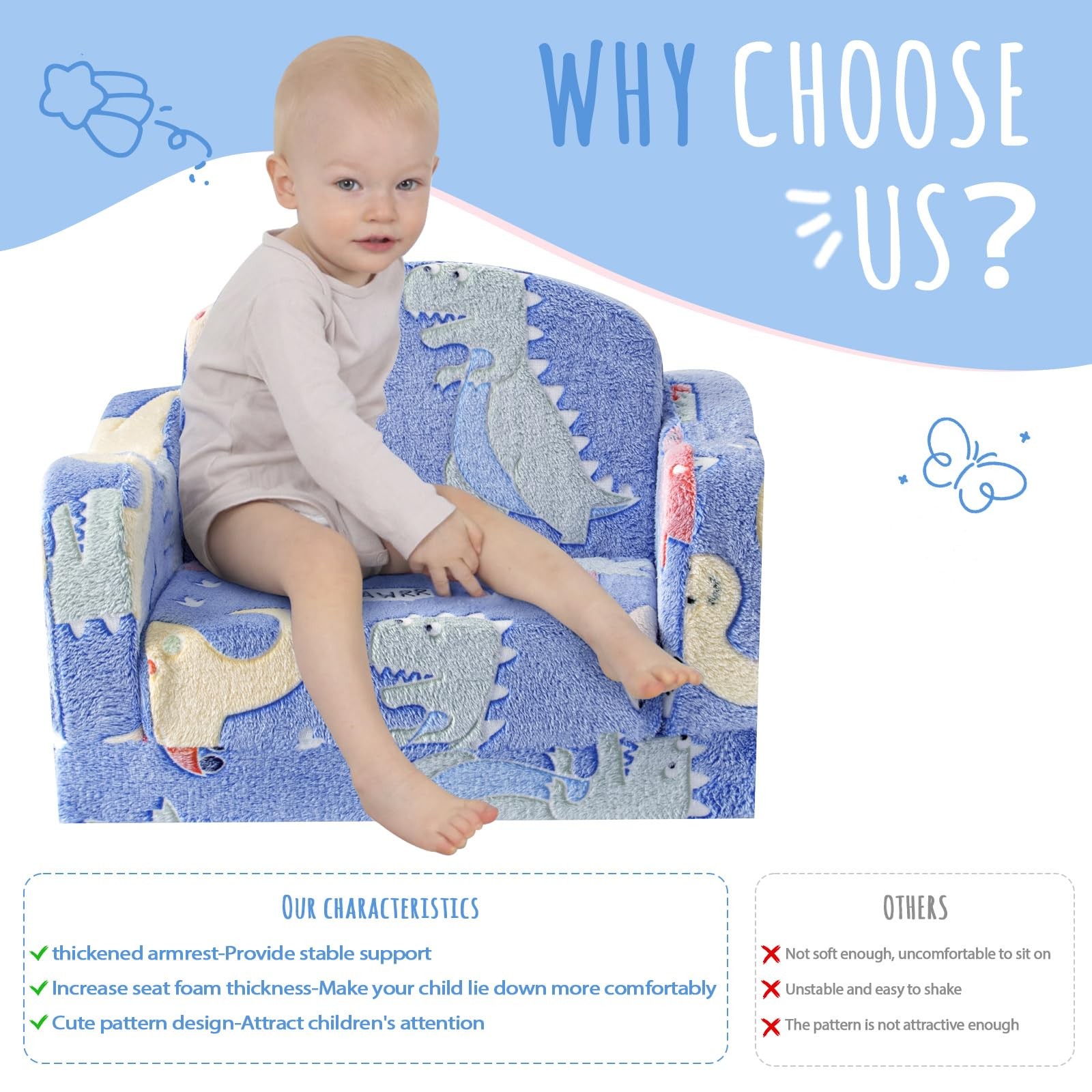 Thick Comfy Chair and Couch for ,2-in-1 Soft Plush Fold Out Sofa for Children...
