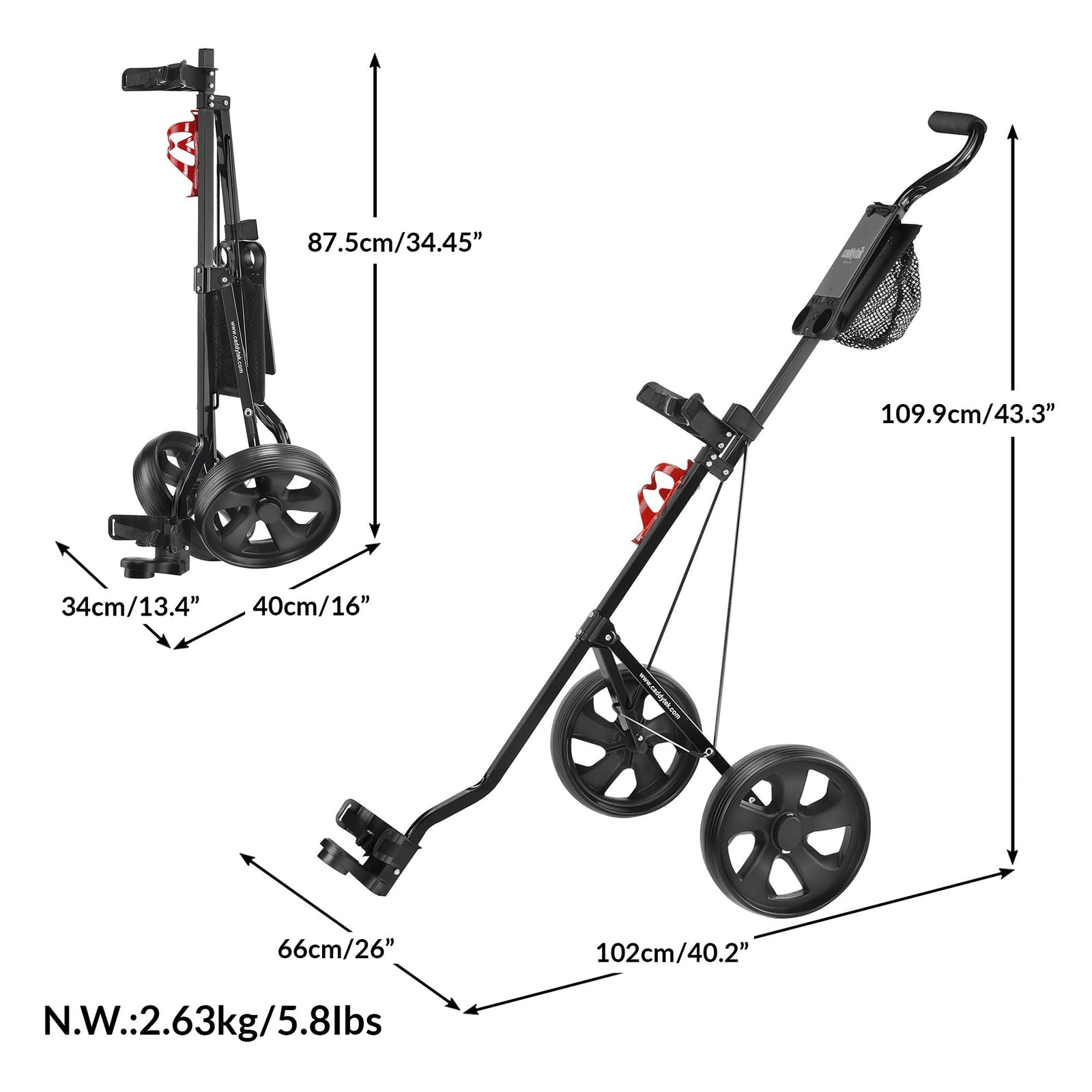 Caddytek CaddyLite 5.8 Deluxe Golf Pull Cart - Lightweight Folding 2 Wheel Golf