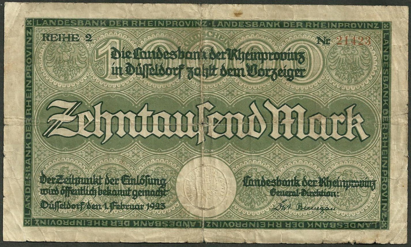 Germany , 10,000 Mark , 1.2.1923 , Serie 2  Circulated Banknote