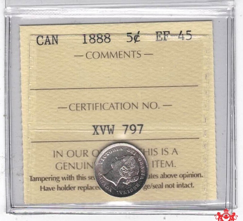 1888 Canada 5 Cents - ICCS EF45 - XVW 797