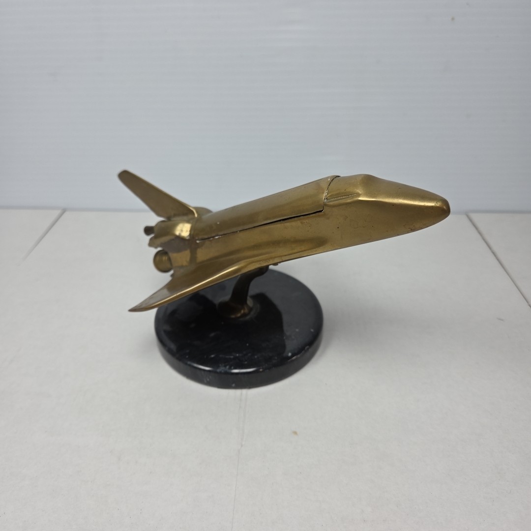 Vintage Space Shuttle Brass Marble Model Desk Columbia Discovery Rocket NASA
