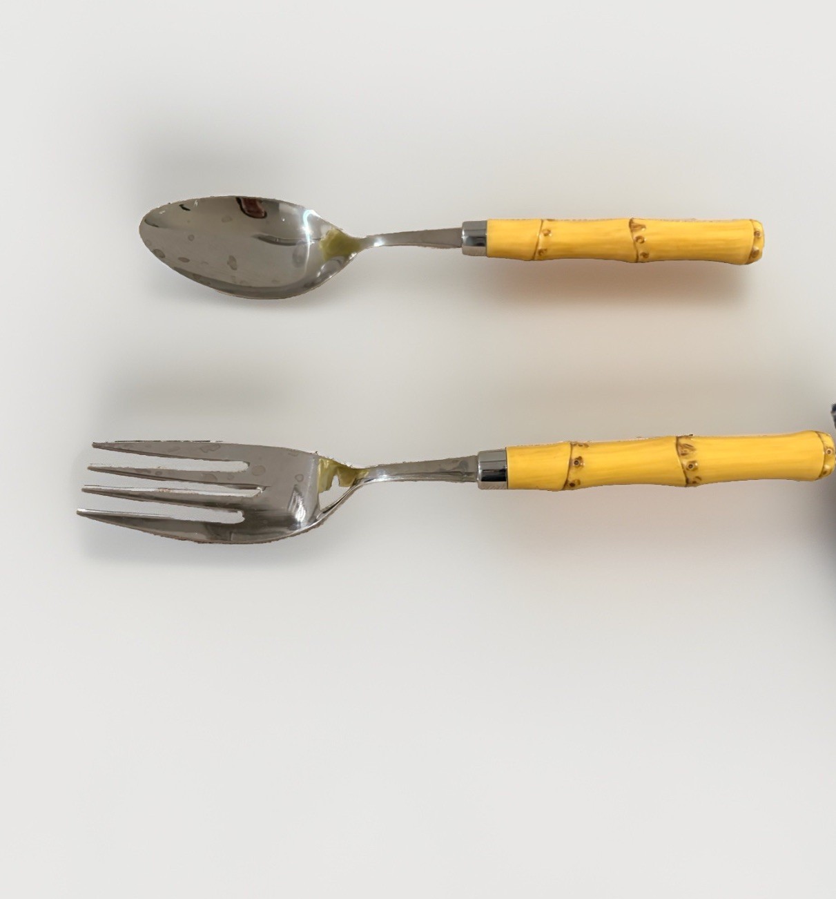 Retro Tiki Faux Bamboo Stainless Flatware Serving Set Large Fork & Spoon
