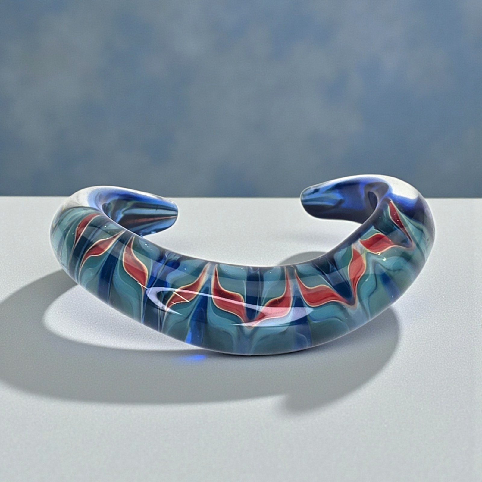 Vintage Artisan Signed JSB Multicolor Art Glass Cuff Bracelet