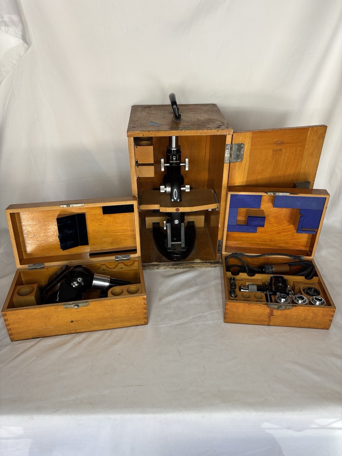 Carl Zeiss Jena Microscope with Box and Binocular Attachment